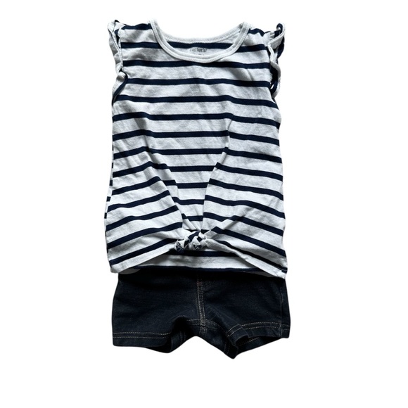 Carter's Navy Striped Top 2-Piece outfit Twist knot top with ruffle– Size 2T - Picture 1 of 11